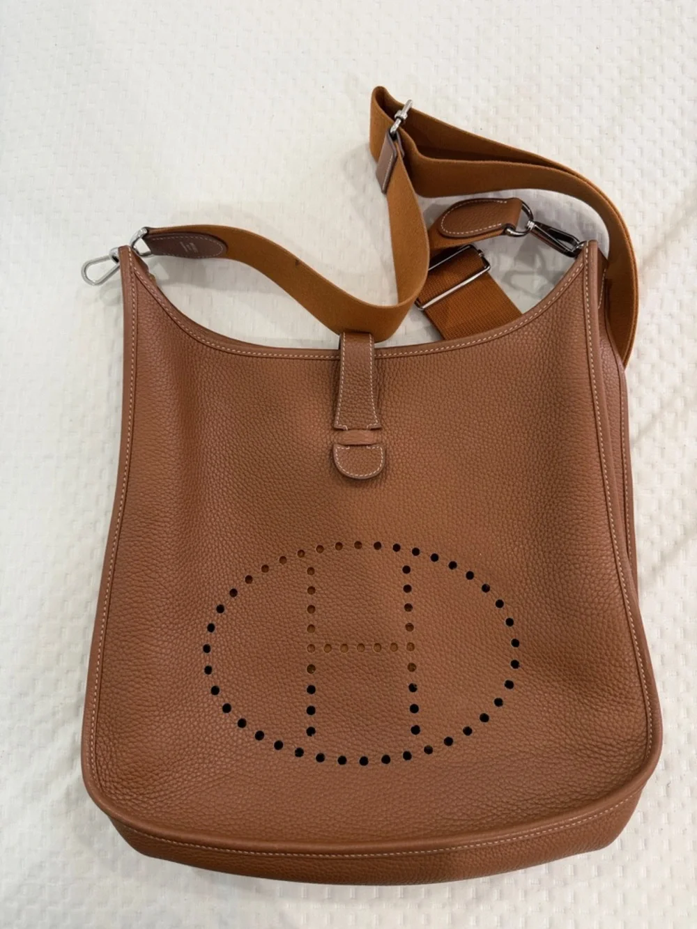 Hermes Brown Evelyne Leather Crossbody Bag - Picture 1 of 13